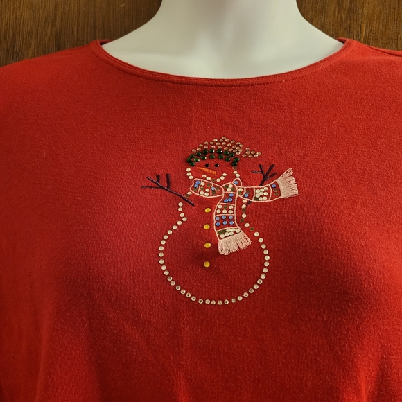 Classic Elements Shirt Womens XL PETITE Red Long Sleeve TOP  SNOWMAN HOLIDAYS - Picture 2 of 7